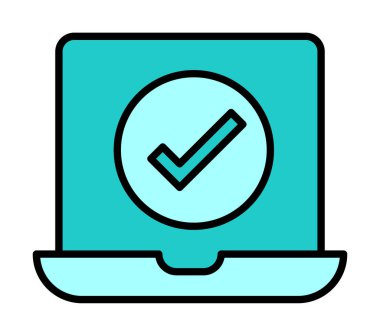 Dizüstü bilgisayardaki işaret simgesini kontrol et, vektör illüstrasyonuName 