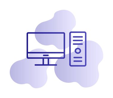 masaüstü bilgisayar simgesi tasarımı, düz işaret, vektör ve illüstrasyon