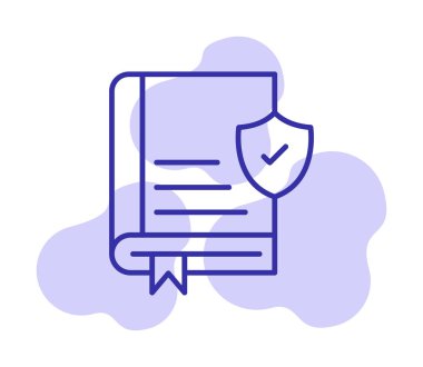 Kitap ve güvenlik kalkanı. Web simgesi basit illüstrasyon 