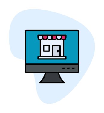 dükkan, Online Shop konsepti, vektör illüstrasyon tasarımı olan bilgisayar ekranı