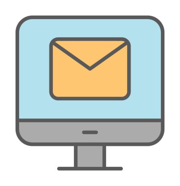 Beyaz arkaplanda bilgisayar e- posta vektör illüstrasyonu