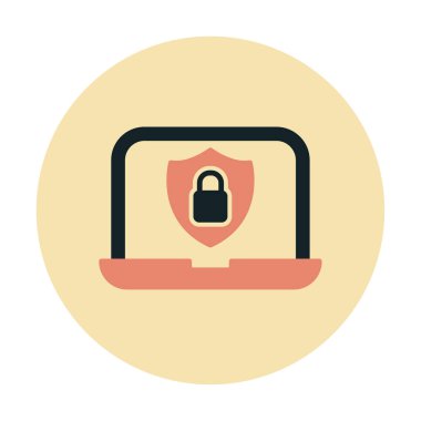 Veri Güvenlik simgesi, kalkan ve asma kilitli dizüstü bilgisayar, vektör illüstrasyonu