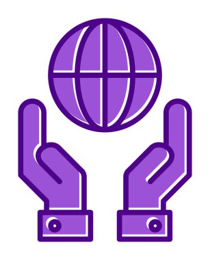 Beyaz arkaplanda izole edilmiş iki el Dünya vektör simgesini tutuyor