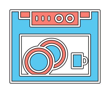 Bulaşık makinesi düz simgesi. Vektör çizim