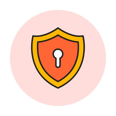 Anahtar deliği düz simgesi olan kalkan, vektör illüstrasyonu