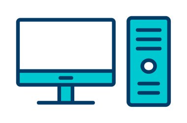 masaüstü bilgisayar simgesi tasarımı, düz işaret, vektör ve illüstrasyon