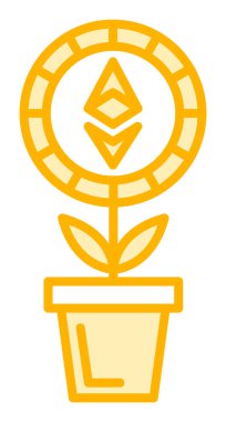 Ethereum işareti, saksı simgesi içinde bitki büyüyen vektör illüstrasyonu