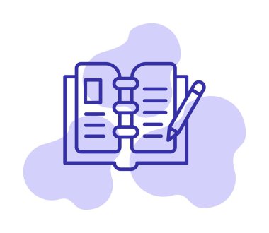 açık kitap ve kalem simgesi, vektör illüstrasyonu 