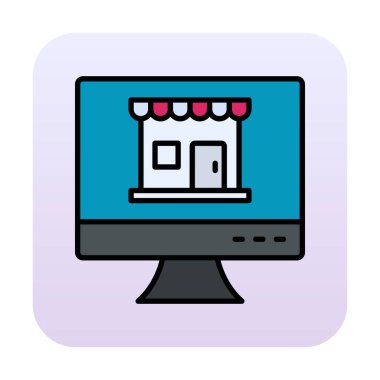 dükkan, Online Shop konsepti, vektör illüstrasyon tasarımı olan bilgisayar ekranı