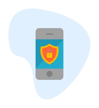 mobil güvenlik yassı simgesi, vektör, illüstrasyon