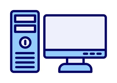 masaüstü bilgisayar simgesi tasarımı, düz işaret, vektör ve illüstrasyon