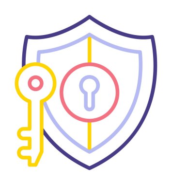 kalkan ve anahtar simgesi, anahtar güvenlik konsepti, vektör illüstrasyonu