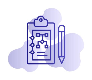 Kalem simgesi, vektör illüstrasyonlu pano üzerinde plan 