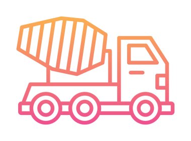 Beton karıştırıcı kamyonun renkli simgesi. Şehir toplu taşımacılığının yan görünümü