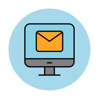 Beyaz arkaplanda bilgisayar e- posta vektör illüstrasyonu