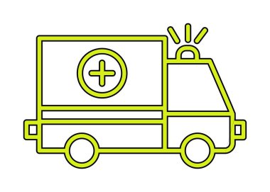 Basit renklerde ambulans arabası vektör simgesi. Yandan görüntüle
