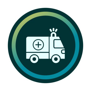 Basit renklerde ambulans arabası vektör simgesi. Yandan görüntüle