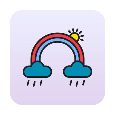 Bulutlu gökkuşağı ve güneş vektörü çizimi