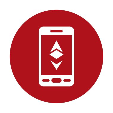 Akıllı telefon düz simgesi üzerine Ethereum, vektör illüstrasyonu