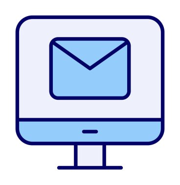 Beyaz arkaplanda bilgisayar e- posta vektör illüstrasyonu