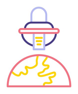 Gezegen yakınlarında yabancı uzay gemisi, vektör çizimi basit tasarım