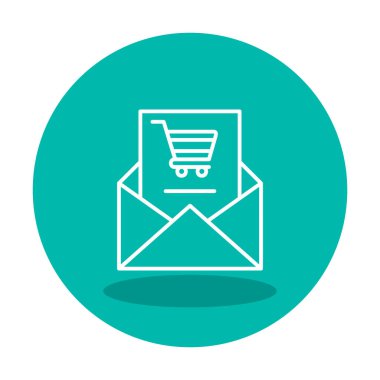 Zarf ve alışveriş arabası ile alışveriş simgesi, vektör illüstrasyonu