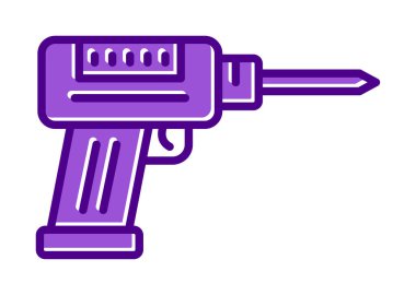 Düz dizaynlı el matkabı simgesi. Tamirci konsepti için matkap simgesi. Çizgi film dizaynında ev aletleri. Tamirci için elektrikli cihaz. Vektör illüstrasyonu