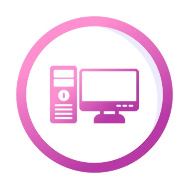 masaüstü bilgisayar simgesi tasarımı, düz işaret, vektör ve illüstrasyon