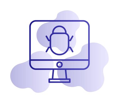 Bilgisayar monitöründe anti virüs. Web simgesi basit tasarım