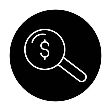 Dolar simgesi ve vektör illüstrasyonlu basit büyüteç