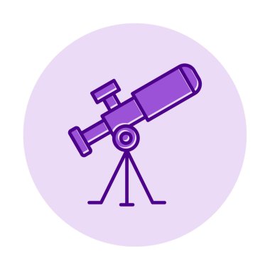 Teleskop düz simgesi. Eğitim ve astronomi elementi, dürbün ve araştırma yıldızları vektör grafikleri