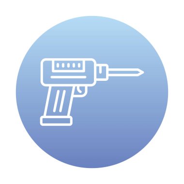 Düz dizaynlı el matkabı simgesi. Tamirci konsepti için matkap simgesi. Çizgi film dizaynında ev aletleri. Tamirci için elektrikli cihaz. Vektör illüstrasyonu