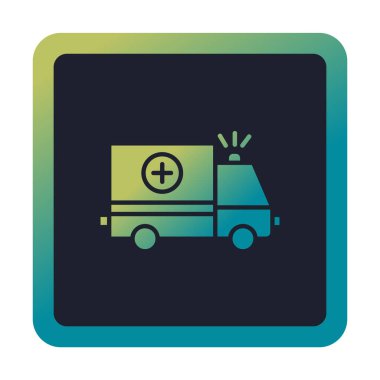 Basit renklerde ambulans arabası vektör simgesi. Yandan görüntüle