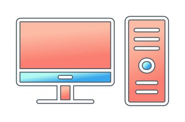 masaüstü bilgisayar simgesi tasarımı, düz işaret, vektör ve illüstrasyon