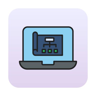 Dizüstü bilgisayar ekranındaki proje web simgesi, vektör illüstrasyonu