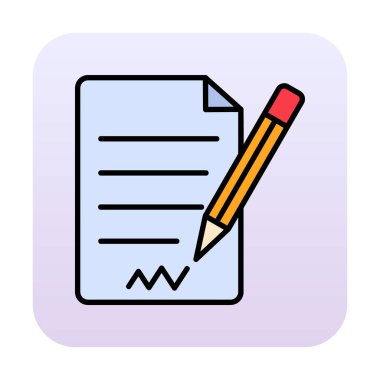 beyaz arkaplanda izole edilmiş kalem simgesine sahip kağıt belge 