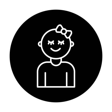 Mutlu Bebek Kız Simgesi, Vektör İllüstrasyonu 