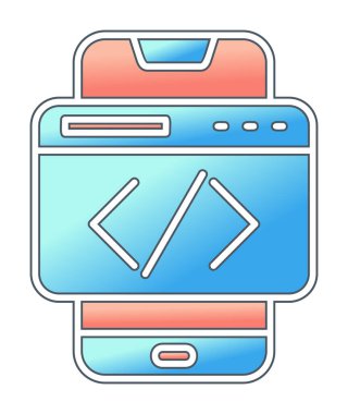 Beyaz arkaplanda akıllı telefon kodlama vektör çizimi