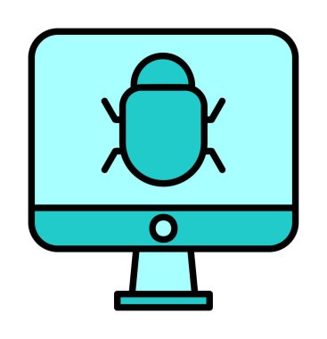 Bilgisayar monitöründe anti virüs. Web simgesi basit tasarım