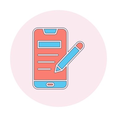 Beyaz arkaplanda not defteri simgesi olan akıllı telefon 