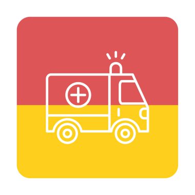 Basit renklerde ambulans arabası vektör simgesi. Yandan görüntüle