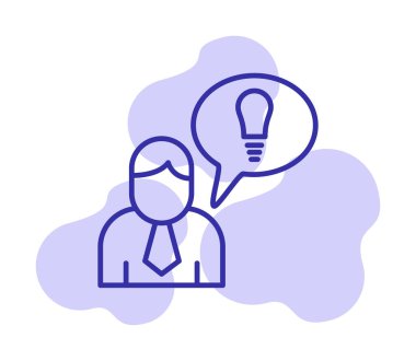 Fikri olan iş adamı, ampul ikonu vektör illüstrasyonu