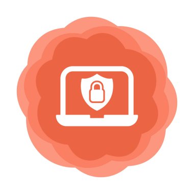 Veri Güvenlik simgesi, kalkan ve asma kilitli dizüstü bilgisayar, vektör illüstrasyonu