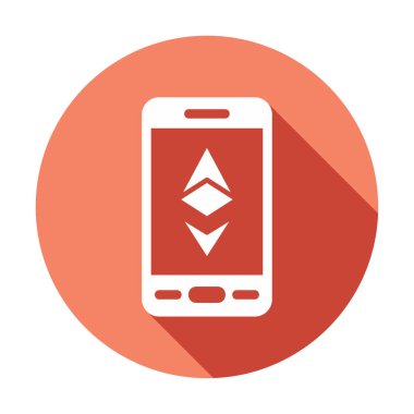 Akıllı telefon düz simgesi üzerine Ethereum, vektör illüstrasyonu