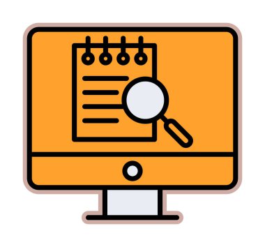 Bilgisayar simgesini ara. Bilgisayar ve büyüteç işareti. Bilgisayar sembol bul. 