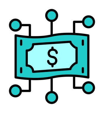 Dolar işareti, vektör illüstrasyonlu dijital para simgesi 