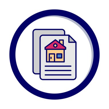 Kağıtların ve ev simgesinin vektör çizimi. İnşaat Sözleşmesi                         