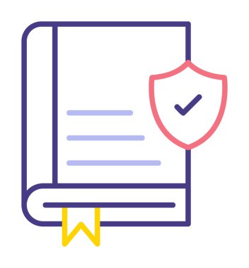 Kitap ve güvenlik kalkanı. Web simgesi basit illüstrasyon 