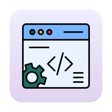 Düz biçimde web geliştirme simgesi. yazılım ve web sitesi sembolleri                           