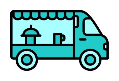 Beyaz arkaplanda yiyecek kamyonu vektör çizimi